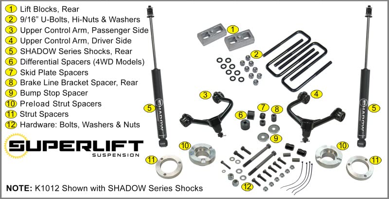 SUPERLIFT SUSPENSION RealTruck 3" Lift Kit for Toyota Tacoma | Complete Lift Kit with Rear Shadow Shocks & Front Upper Control Arms | K1012 | Fits 2005-2023 Toyota Tacoma (Will Not fit TRD Pro Models)