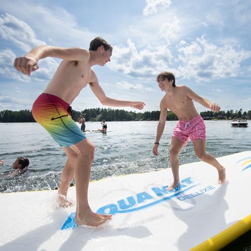Aqua Mat Deluxe Rave Sports Inflatable 20 Floating Mat, Platform and Swim Dock with Dropstitch PVC Construction, 20' x 5', Supports 1500 lbs