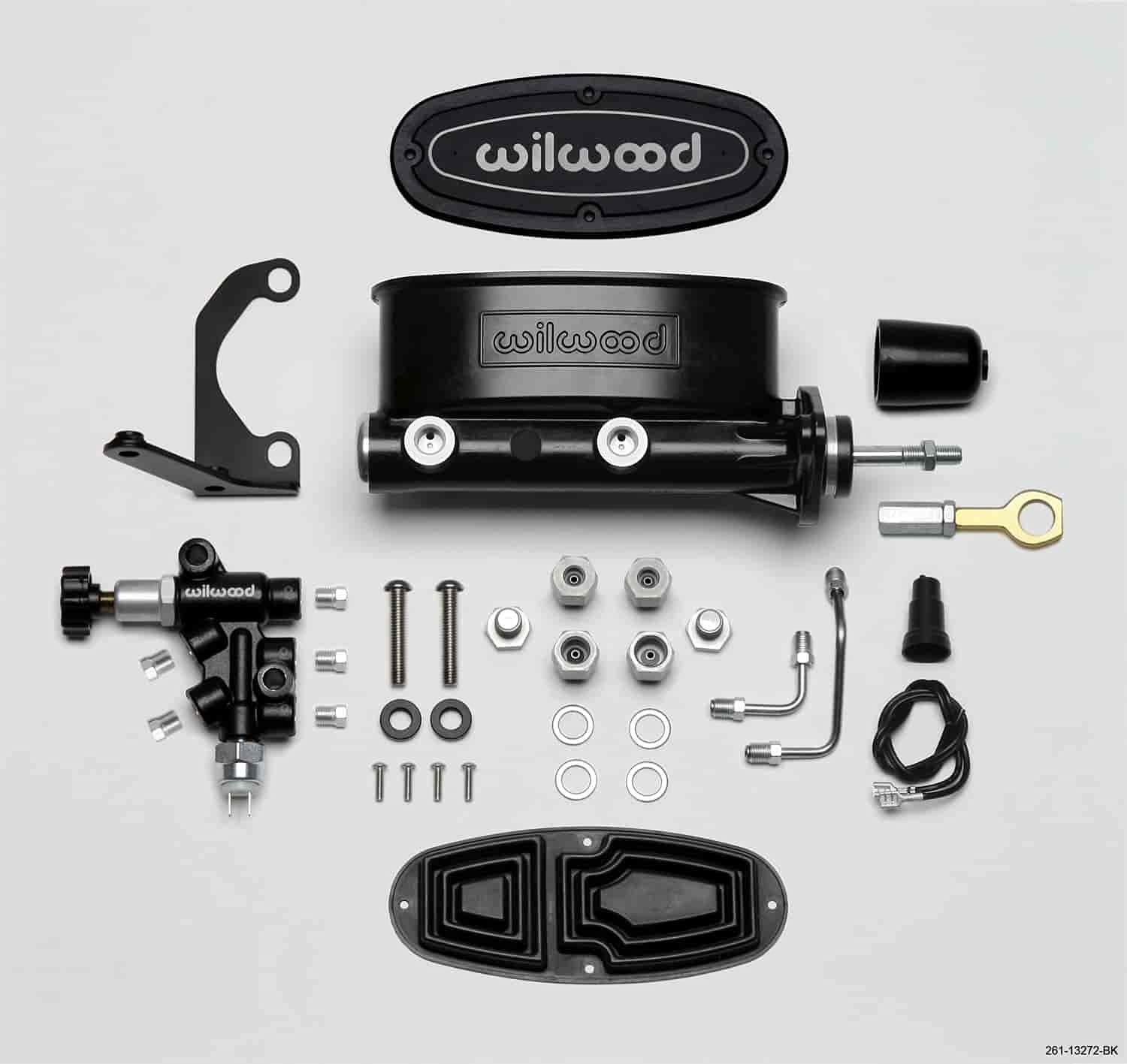M/C Kit HV w L/H Bracket & Prop Valve - 7/8" Bore, Black-W/Push. - Early Mustang