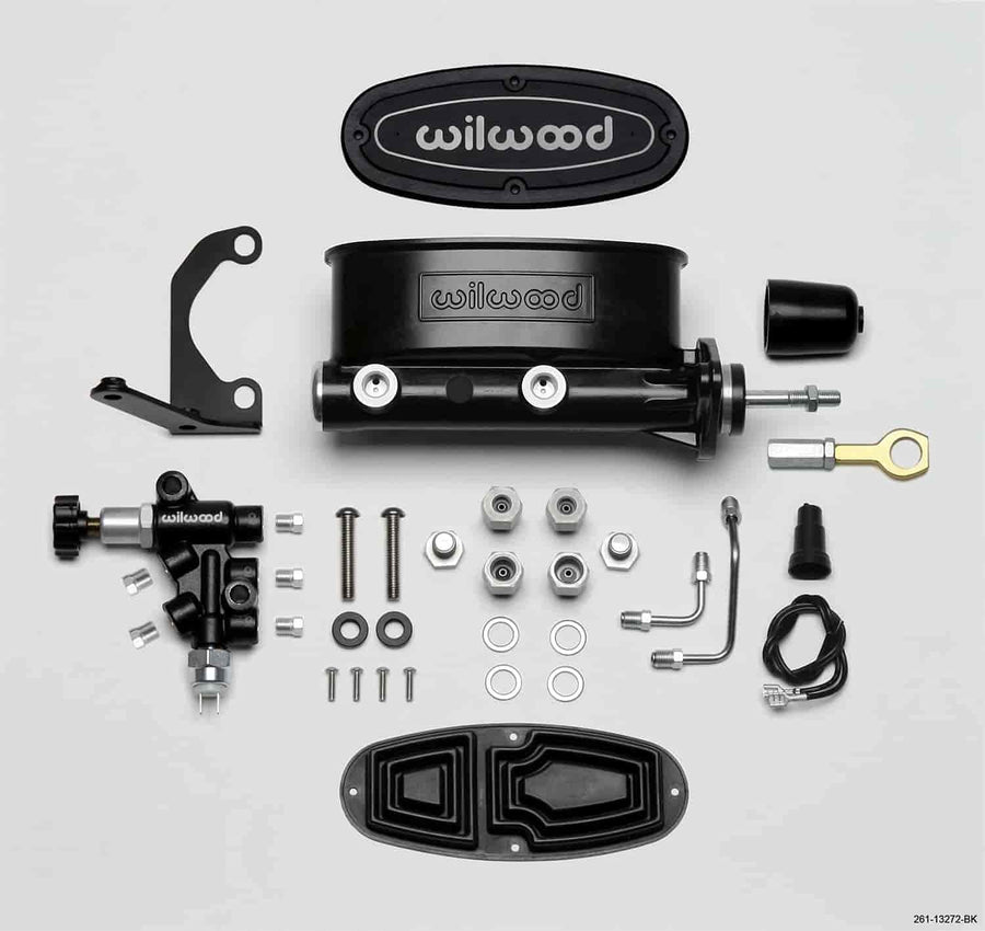 M/C Kit HV w L/H Bracket & Prop Valve - 7/8" Bore, Black-W/Push. - Early Mustang
