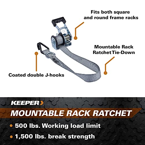 1.5" x 8’ Keeper Mountable Rack Ratchet Tie Down with 500 lbs. Working Load Limit, Ladder and Pipe Rack Straps