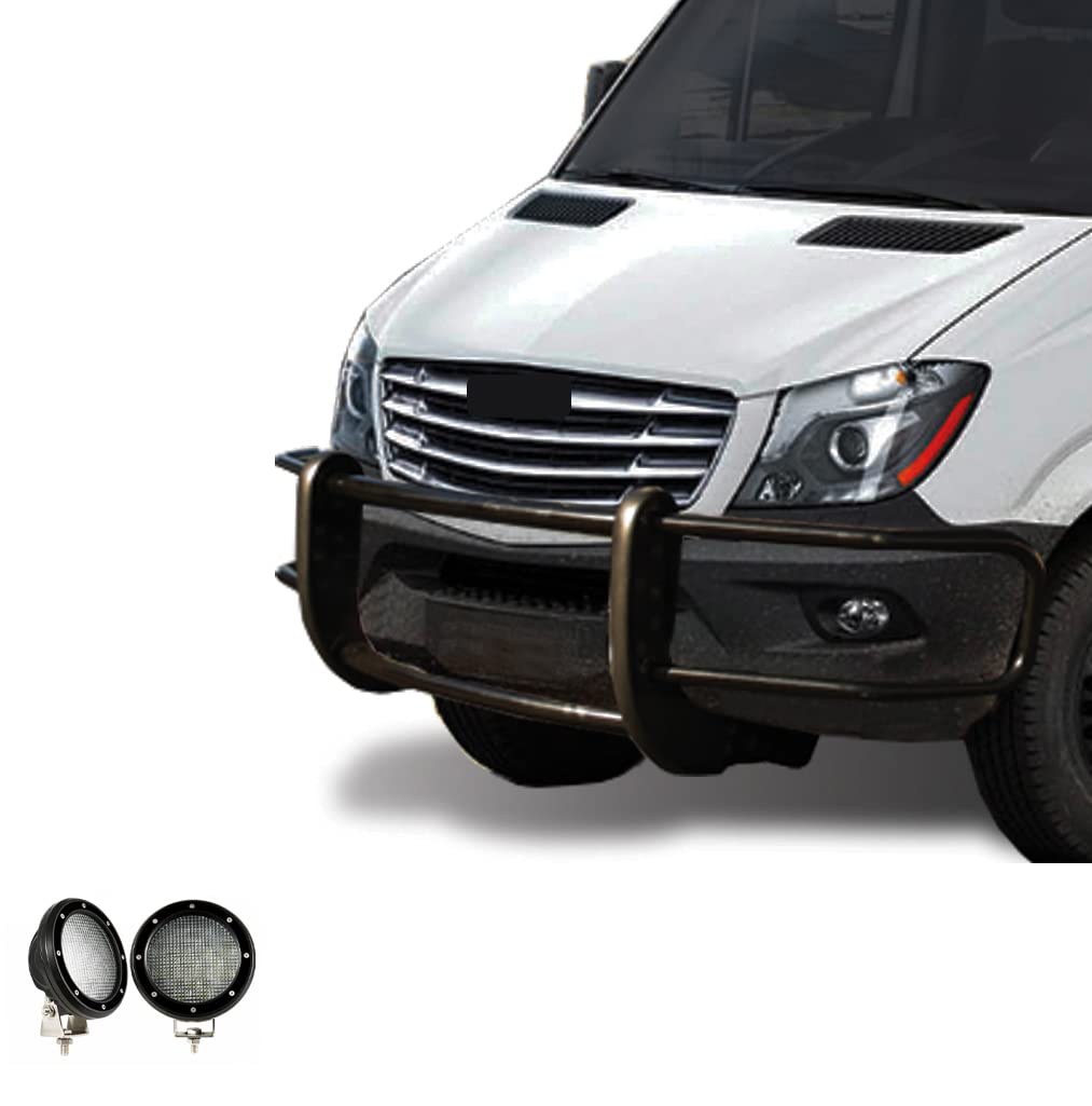 Spartan Grille Guard Black W/Pair of 5.3" LED Lights Black Compatible with 07-09 Dodge-Freightliner Sprinter 2500/3500|19-24-Benz Sprinter 1500/4500|10-24-Benz Sprinter 2500/3500-17D501MA-PLFB