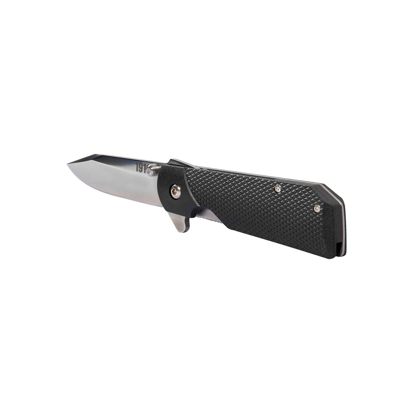 1911 Cold Steel Folding Knife with Liner Lock, Checkered Griv-Ex Handle, Ambidextrous Pocket Clip, and Flipper, Silver & Black
