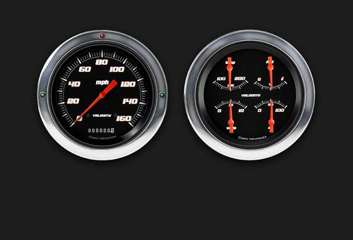 Classic Instruments CT54VSB52-LS Black Velocity Direct Fit Gauge Package LS Swap 4 5/8" Speedometer and Quad Gauge Fits 1954-1955 Chevy Truck