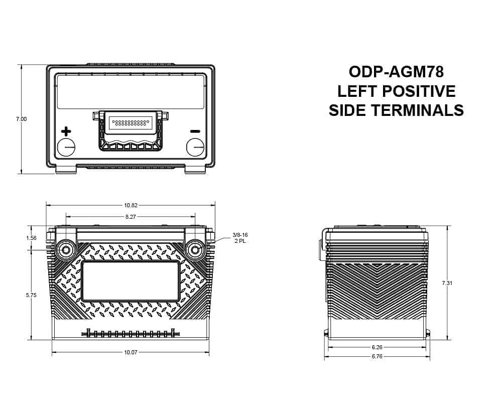 Performance Series Odyssey Battery, AGM, 12V, 1500 Cranking amps, Side Threaded Terminals, 10.80 in L x 7.40 in H x 6.80 in W, Each