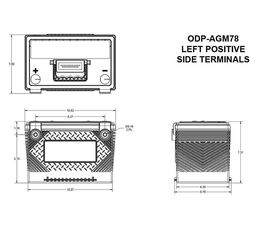 Performance Series Odyssey Battery, AGM, 12V, 1500 Cranking amps, Side Threaded Terminals, 10.80 in L x 7.40 in H x 6.80 in W, Each