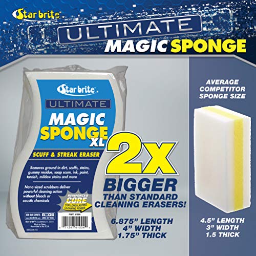 XL Magic Sponge STAR BRITE - 8 Pack - Extra Large, Long Lasting, Premium Melamine Boat Scuff Eraser - Multi-Purpose Scrubber - Bathroom, Kitchen, Floor, Bathtub, Toilet, Baseboard, Wall Cleaner