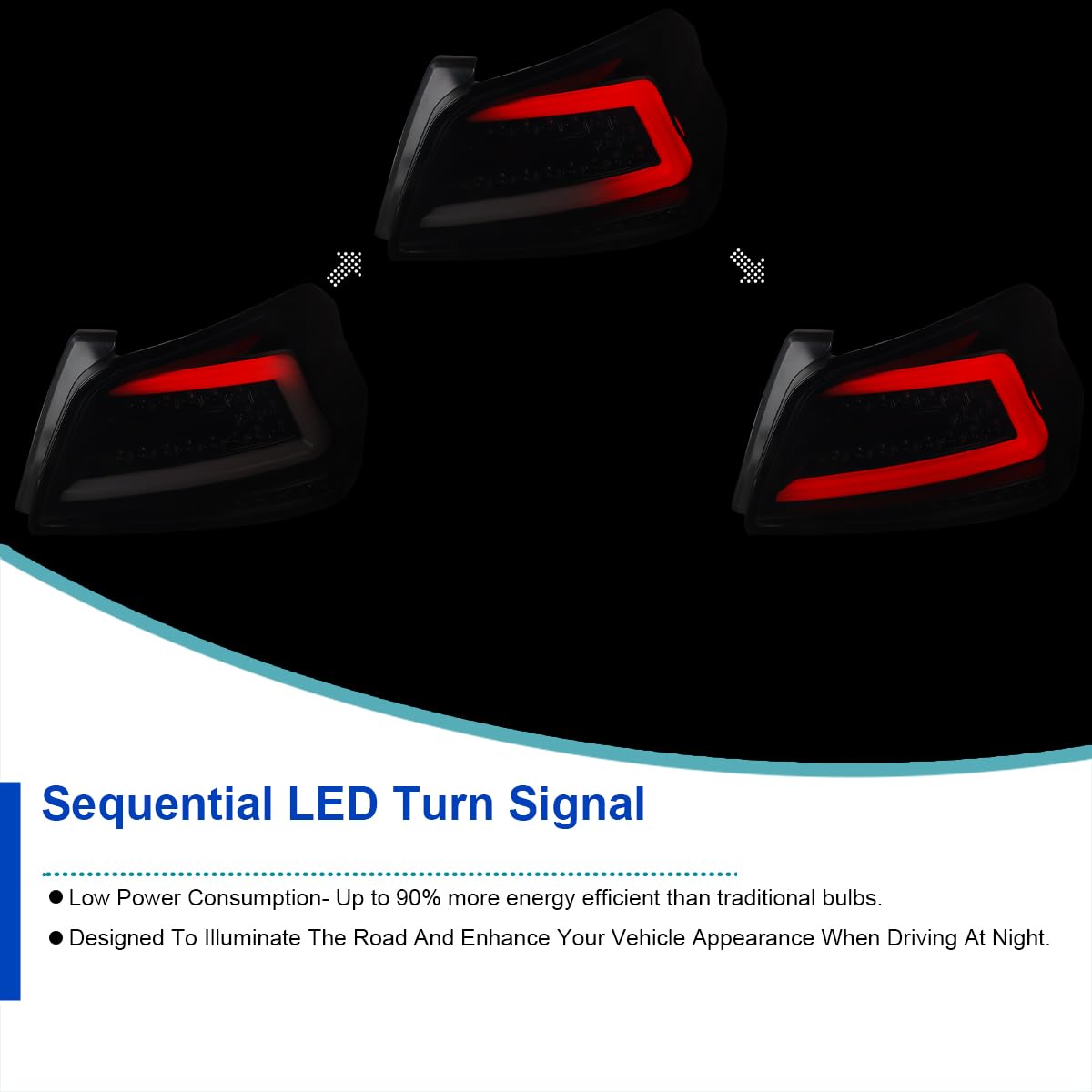 Black Smoke LED Tail Lights w/White Sequential LED Tube SPEC-D TUNING Compatible with 2015-2021 Subaru WRX/WRX STI Left + Right Pair Assembly