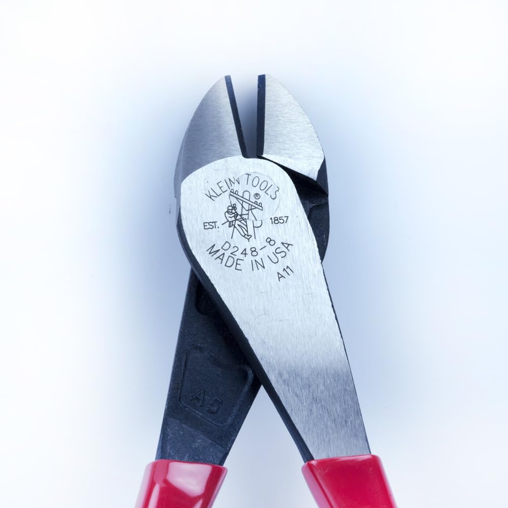 Klein Tools Pliers D248-8, Made in USA, Diagonal Cutting Multi-Purpose Pliers with Angled Head, High-Leverage Design, and Short Jaw, 8-Inch