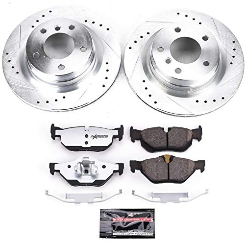 Power Stop K044-26 Z26 Carbon Fiber Brake Pads Rear with Drilled & Slotted Brake Rotors Kit For BMW 325i 2006, BMW 328i 2007-2010 [Model Specific]