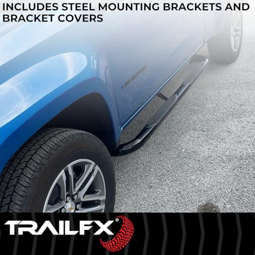 TrailFX Nerf Bar 3 Inch Round Fits 2004-2008 Ford F-150 SuperCrew Black Powder Coated Steel with Step Pads Rocker Panel Mount TrailFX 1130340043