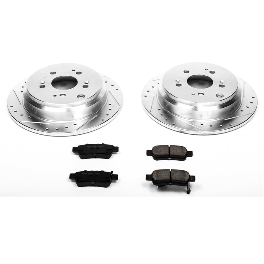 Power Stop K4604 Z23 Rear Carbon Fiber Brake Pads with Drilled & Slotted Brake Rotors Kit For Honda Odyssey 2005-2010 [Model Specific]