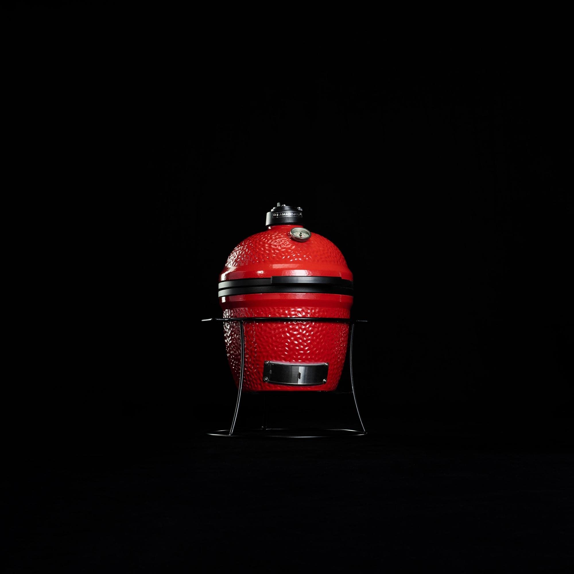 Joe Jr Kamado Joe 13.5-inch Portable Ceramic Charcoal Grill with Grill Stand, Stainless Steel Cooking Grate, Heat Deflectors and Ash Tool in Red, Model KJ13RH