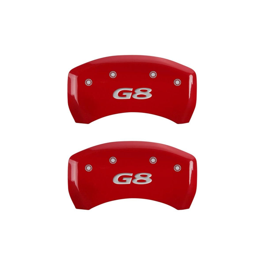 SET OF 4 CALIPER COVERS, REAR: G8, FRONT: PONTIAC, RED, SILVER CHARACTERS