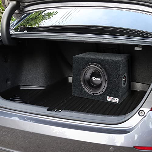 Bbox Sealed Single Hatchback 8 Inch Subwoofer Enclosure - Car Subwoofer Boxes & Enclosures - Premium Subwoofer Box Improves Audio Quality, Sound & Bass - Nickel Finish Subwoofer Terminal - Black