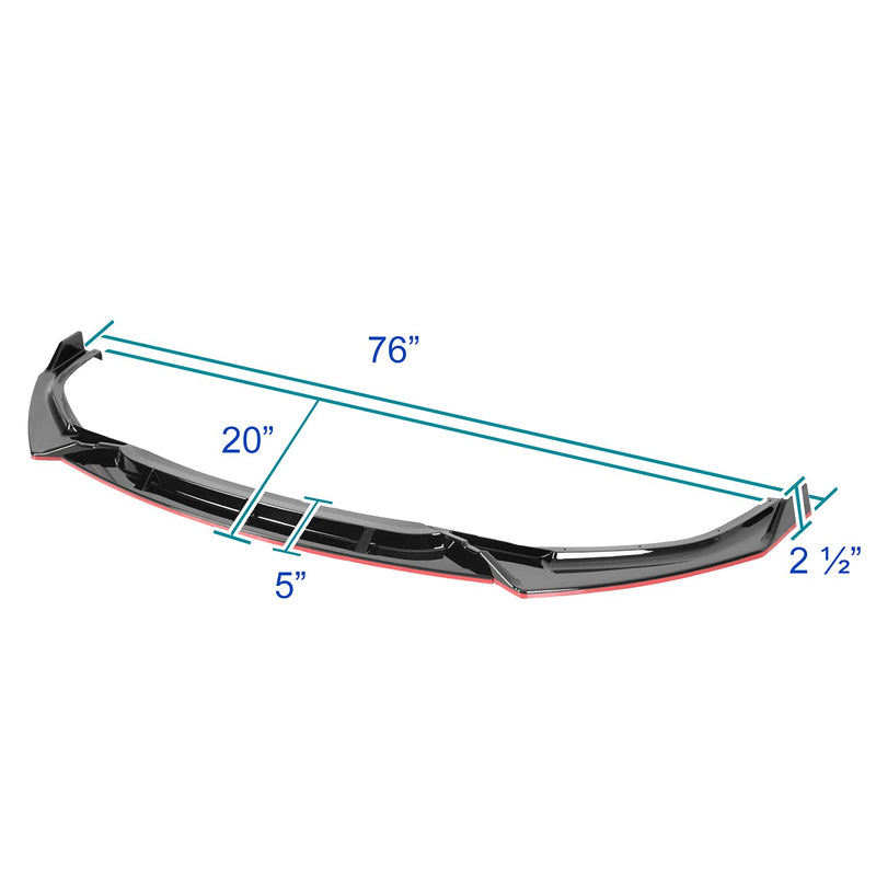 Glossy Black Spec-D Tuning Red Trim Front Bumper Lip Spoiler Splitter Compatible with 2019-2021 Honda Civic 4Dr