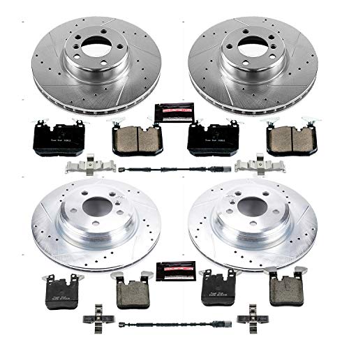 Power Stop K7550 Z23 Carbon Fiber Brake Pads Front and Rear with Drilled & Slotted Brake Rotors Kit