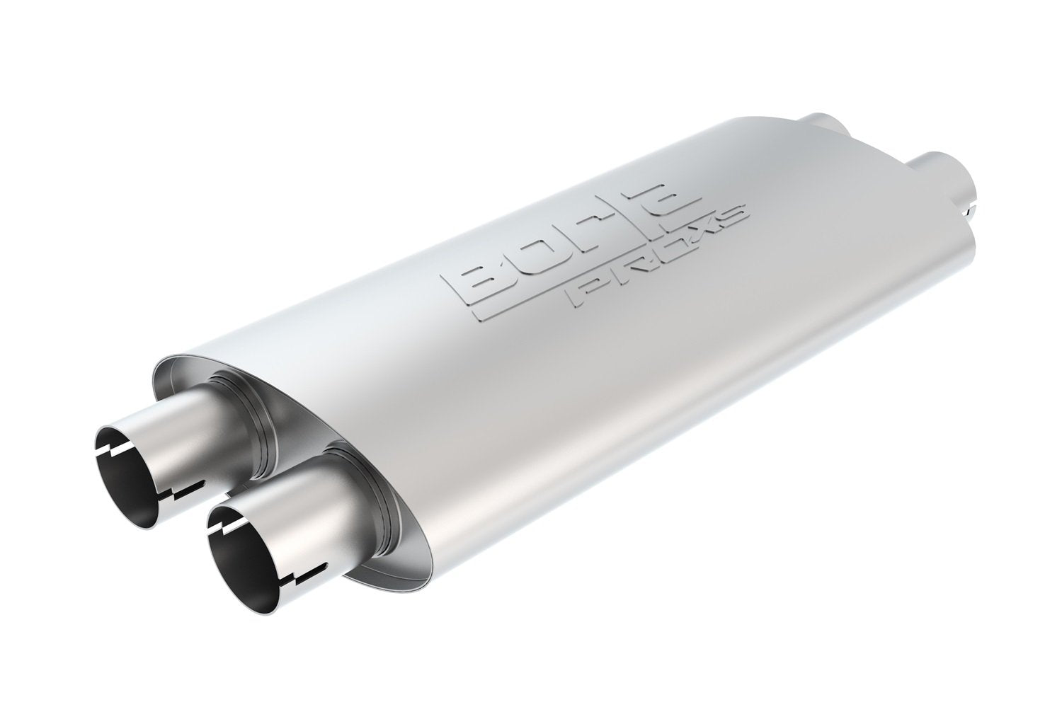 BORLA ProXS 400492 Muffler 2.25" Dual Inlet/ 2.25" Dual Outlet, 4" x 9.5" Oval, 19" Long Body, 24" Overall Length. Internal X-Pipe. Universal Part. Reversible Design. Notched Necks.