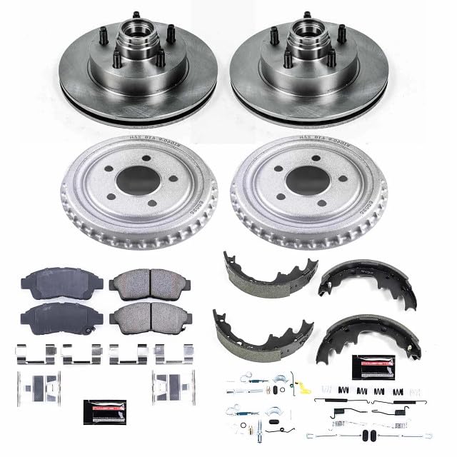 Power Stop Autospecialty KOE15152DK Front and Rear Replacement Brake Kit-OE Brake Drums & Ceramic Brake Pads For Ford Ranger 1998-2002 | Mazda B4000 1998-2000 [Vehicle Specific]