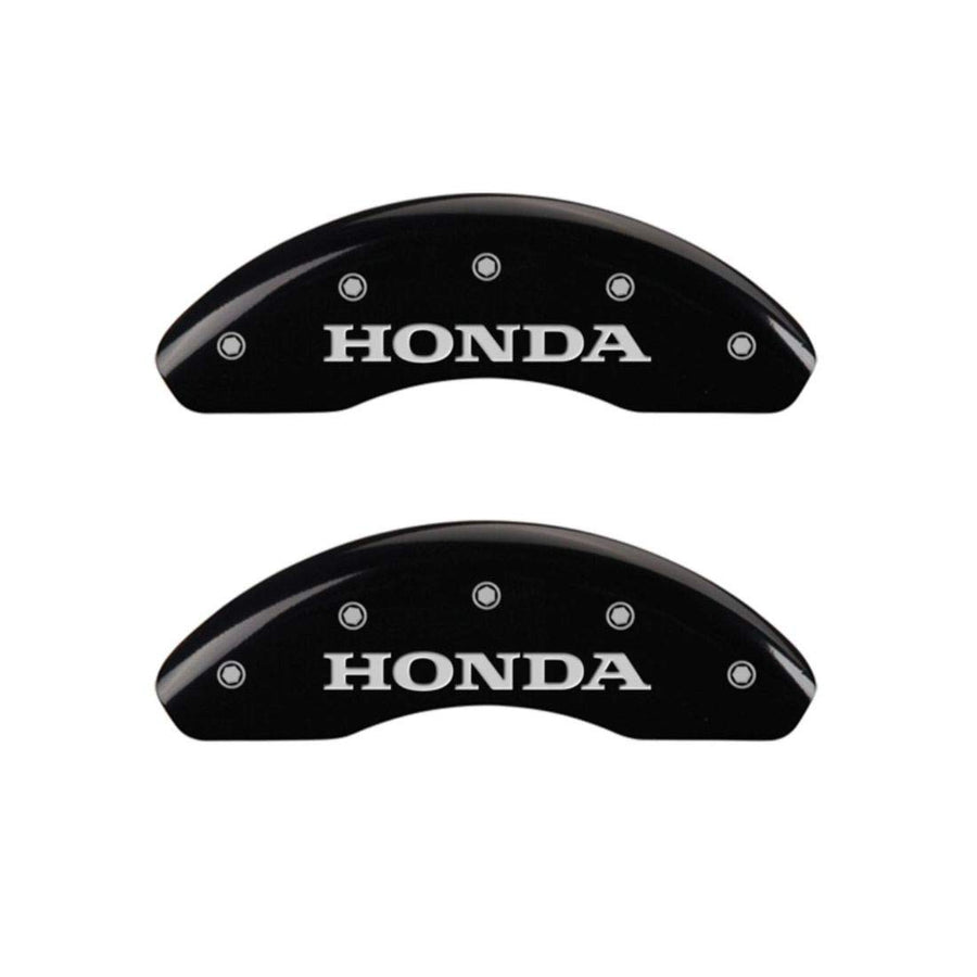 MGP Caliper Covers Black Powder Coat Finish 20003FHONBK Engraved Caliper Cover with Silver Characters, Set of 2 "Honda"