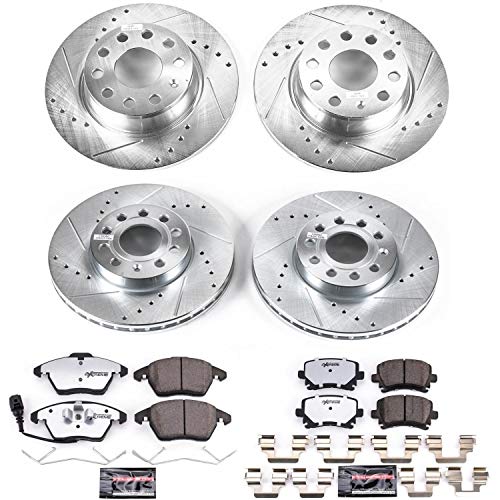 Power Stop K7837-26 Z26 Carbon Fiber Brake Pads Front and Rear with Drilled & Slotted Brake Rotors Kit For Volkswagen Golf 2010 [Model Specific]