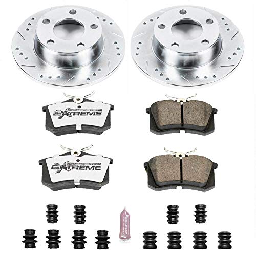 Power Stop K4845-26 Brake Pads Rear Z26 Carbon Fiber with Drilled & Slotted Brake Rotors Kit For Audi A6 Quattro 1999-2004 [Model Specific]