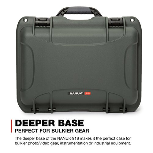 Medium Nanuk 918 Waterproof Hard Case with Padded Dividers 16.9" x 12.9" x 9.3" - Olive
