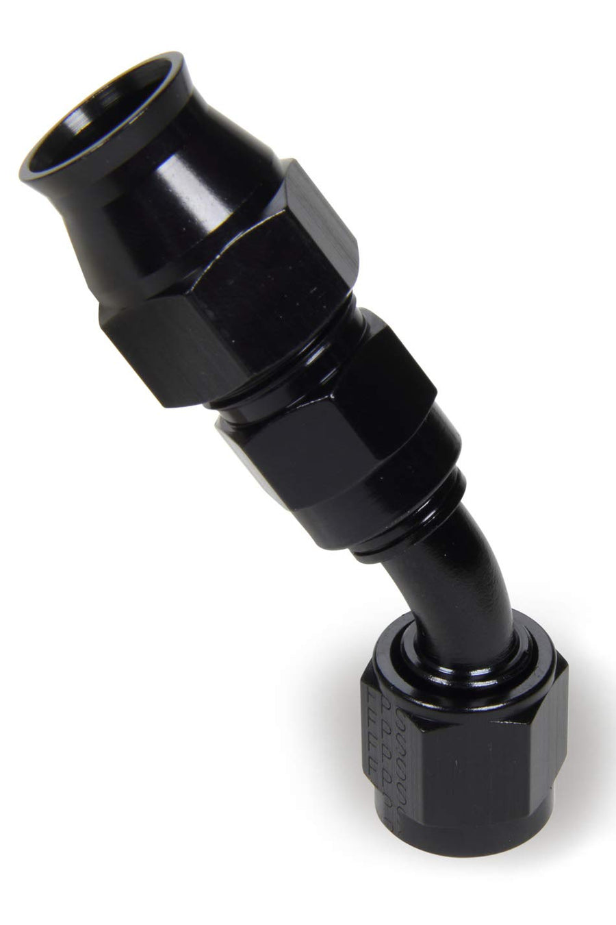FRAGOLA Race-Rite Fitting, Hose End, PTFE Hose, 45 Degree, 6 an Hose to 6 an Female, Swivel, Aluminum, Black Anodized, Each