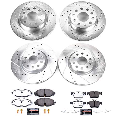 Power Stop K7502-26 Z26 Street Warrior Brake Kit Front & Rear Audi and 1 Front Sensor Wire For Audi A3, Audi A3 Quattro, Audi A3 Sportback e-tron, VW Taos [Model Specific]