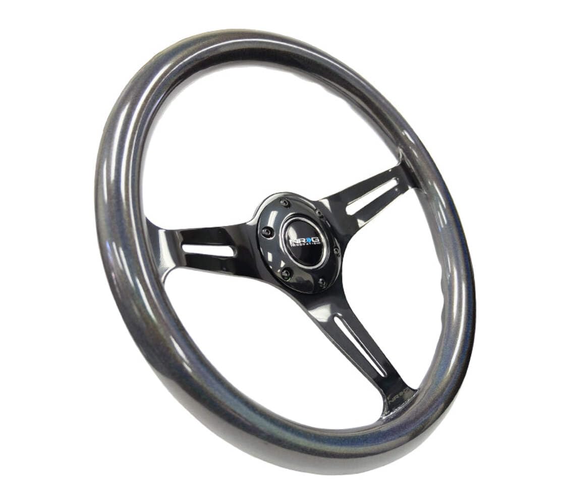 NRG Innovations Classic Wood Grain NRG-ST-015BC-CN Steering Wheel- 350mm 25mm Deep, 3 Black Spokes- Pearlescent Paint Grip