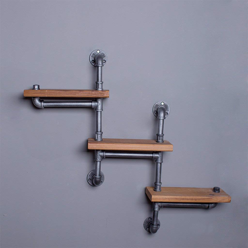 YIMJ Vintage Iron Coat Rack Water Pipe Wall Mount Art with Wood Board Shelf Kitchen Bookshelf, c