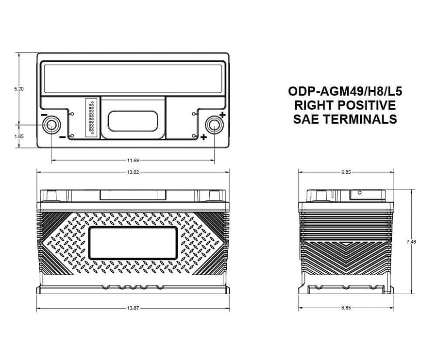 Performance Series Odyssey Battery, AGM, 12V, 950 Cold Cranking Amps, Top Post Terminals, 13.9 in L x 7.4 in H x 6.9 in W, Each