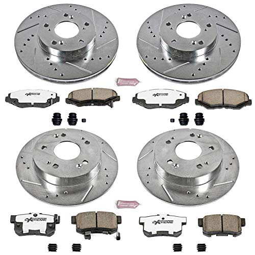 Power Stop K6781-26 Z26 Carbon Fiber Brake Pads Front and Rear with Drilled and Slotted Brake Rotors Kit For 2014 2015 Acura ILX | 2013 2014 2015 Honda Civic EX, EX-L