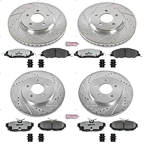 Power Stop K5450-26 Z26 Carbon Fiber Brake Pads Front and Rear with Drilled & Slotted Brake Rotors Kit For Ford Mustang 2011-2014 [Model Specific]