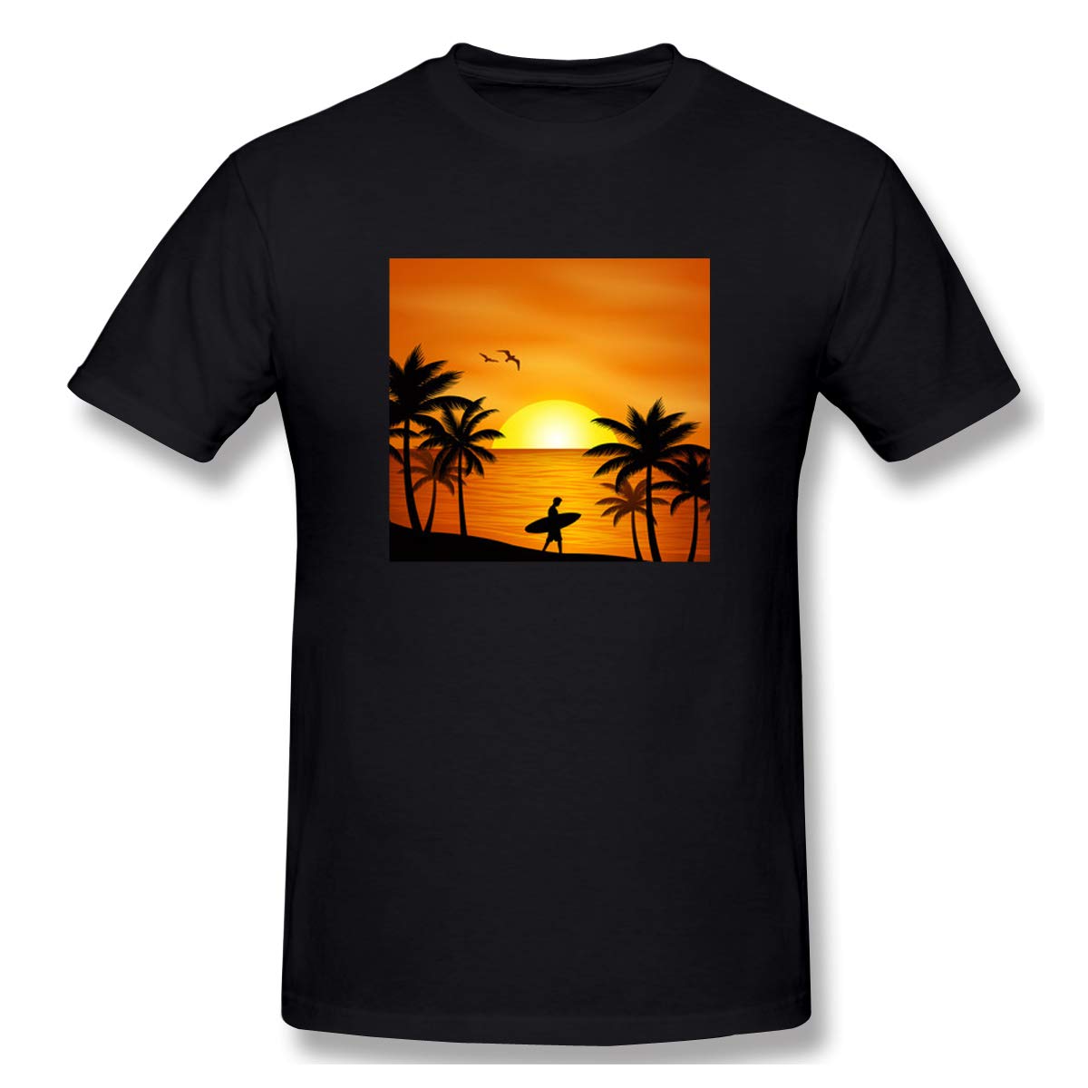 Lijinyuli Sunset Men's Holiday Landscape Comfortable T-Shirt Black Lwith for Short Sleeve
