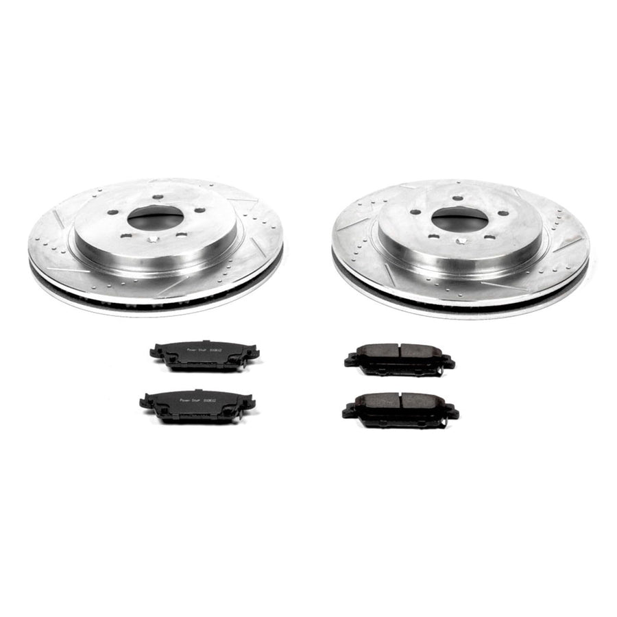 Power Stop K2958 Rear Brake Pads Z23 Carbon Fiber with Drilled & Slotted Brake Rotors Kit For Cadillac CTS 2006-2007, Cadillac STS 2005-2011 [Model Specific]