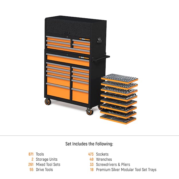Master GEARWRENCH Mechanics Tool Set 873 Piece in Premium Modular Foam Trays with GSX Mobile Tool Storage | MEGAMOD873