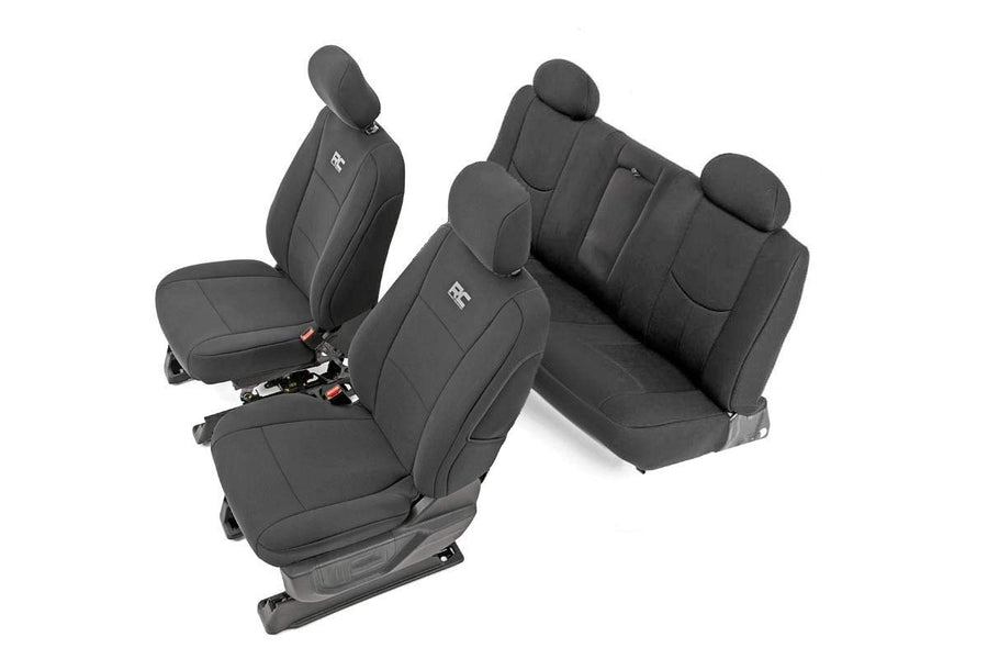 Rough Country Seat Covers Neoprene for Chevy Silverado & GMC Sierra 1500 (2014-2018) - Waterproof & UV Resistant, Foam Padded, Front & Rear Seat Cover Set