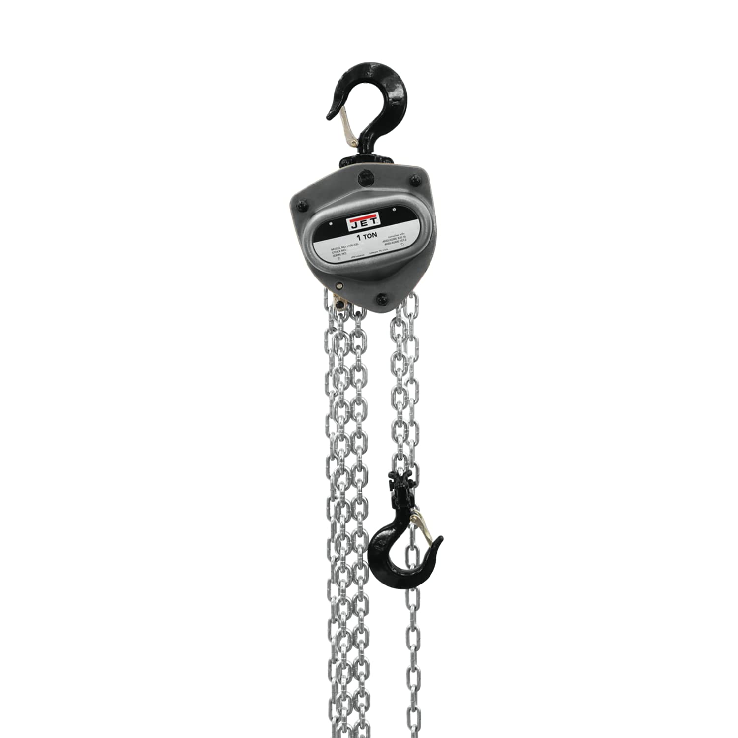 1-Ton JET Hand Chain Hoist, 20' Lift, Overload Protection (L-100-100WO-20)