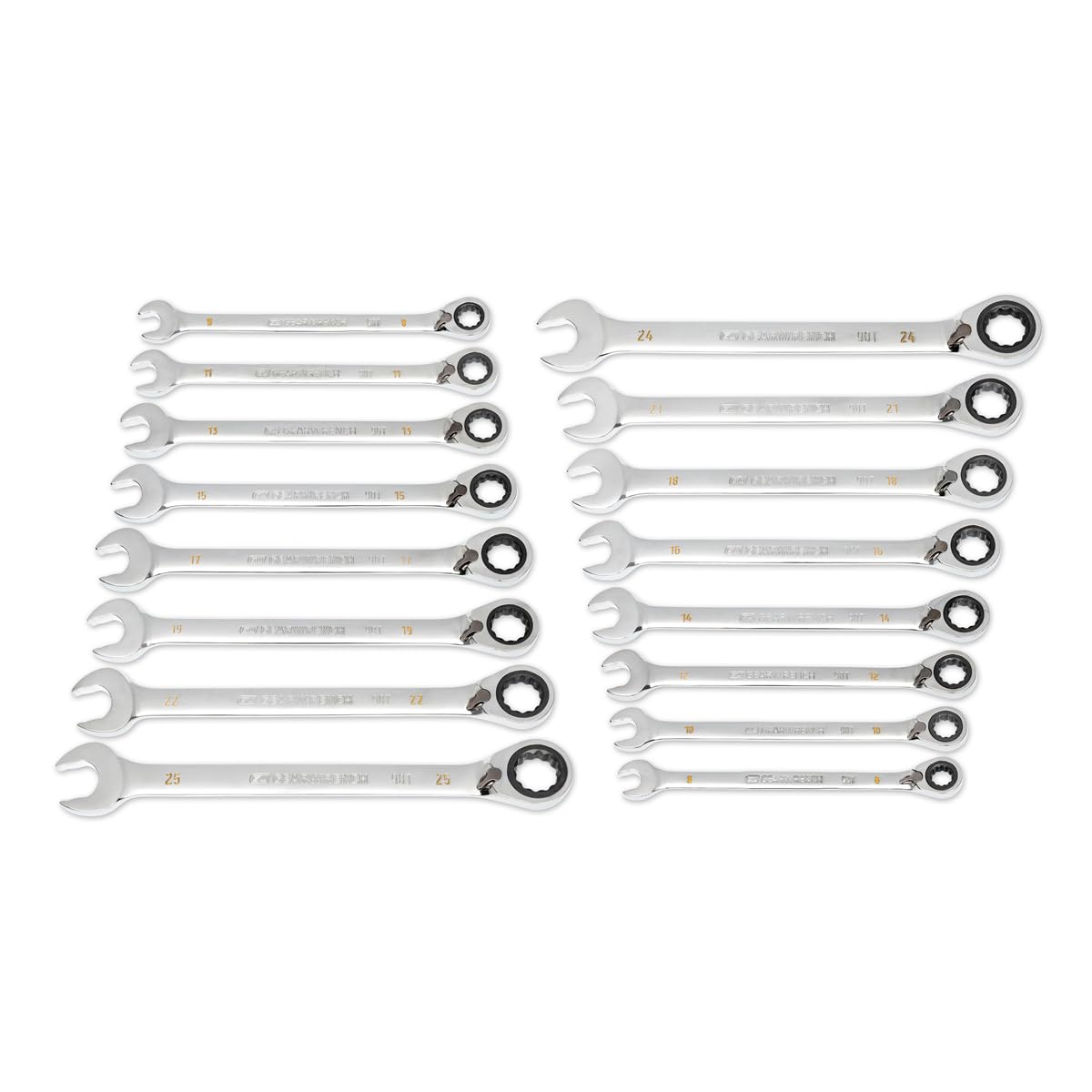 16 Piece GEARWRENCH 90-Tooth 12 Point Metric Reversible Ratcheting Wrench Set | 86629