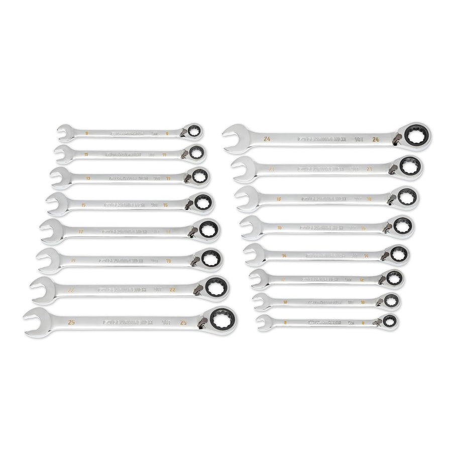 16 Piece GEARWRENCH 90-Tooth 12 Point Metric Reversible Ratcheting Wrench Set | 86629