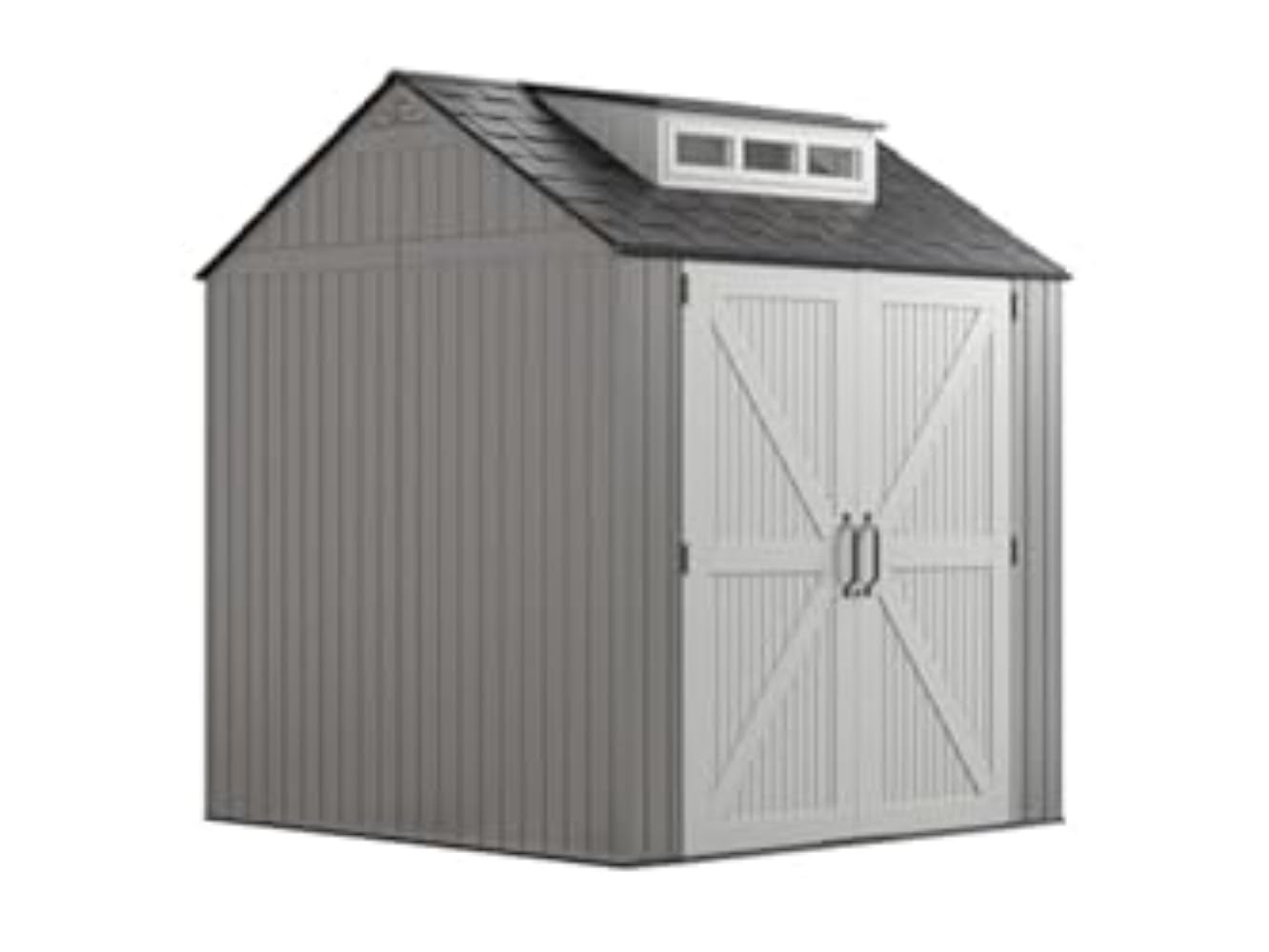Rubbermaid Outdoor Resin Storage Shed With Floor (7 x 7 Ft) Weather Resistant Gray Organization for Home/Backyard/Garden Tools/Lawn Mower/Bike Storage/Pool Supplies