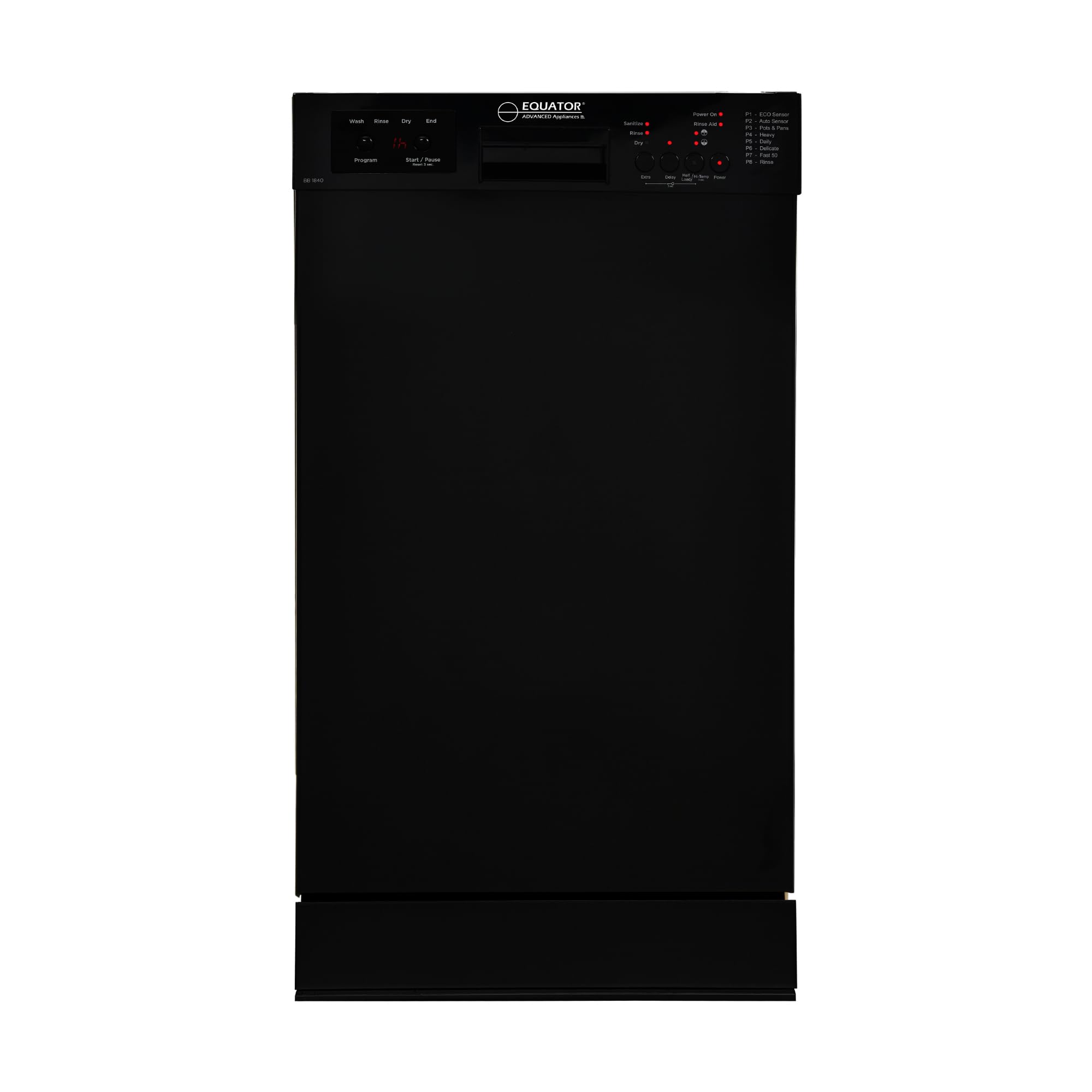 Equator 18" Built in Dishwasher 10 place Rack Wine 8 Wash Sensor Delay 1/2 Load 110V E-Star ADA in Black