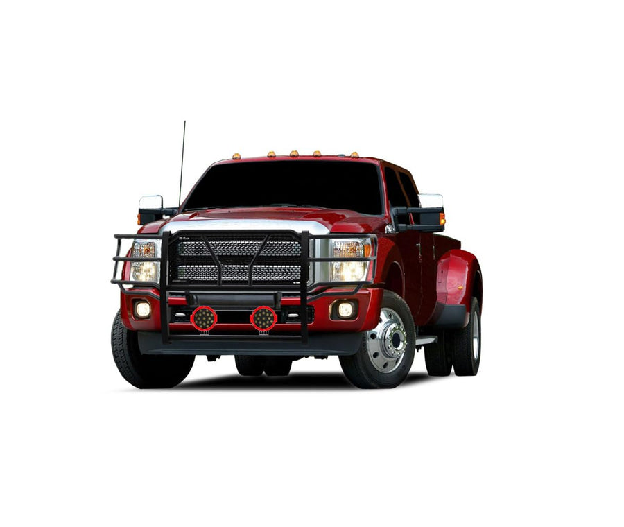 Heavy Duty Black Horse RUGGED Grille Brush Bumper Guard Modular Come With pair of 7.0"LED Lights Compatible with 2011-2016 Ford F-250 Ford F-350/Ford F-450/Ford F-550 Super Duty-RU-FOF211-B-PLR