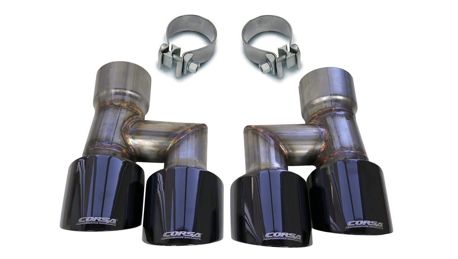 Corsa - 18-19 Ford Mustang 2.3L Eco Twin 4in Black PVD Pro-Series Tip Kit (Clamps Included) (21038BLK)