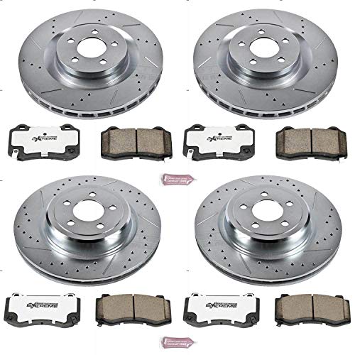 Power Stop K4023-26 - Drilled and Slotted 360mm Front and 350mm Rear Brake Rotors with Z26 Carbon Fiber Brake Pads Brake Kit For Chrysler 300 Dodge Challenger Charger [Application Specific]