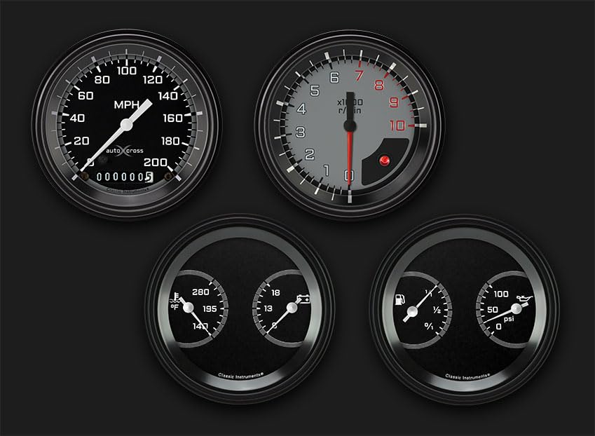 AX05GBLF Classic Instruments Autocross Gray 3 3/8" Speedo/Tach/2 Dual Gauges-GM