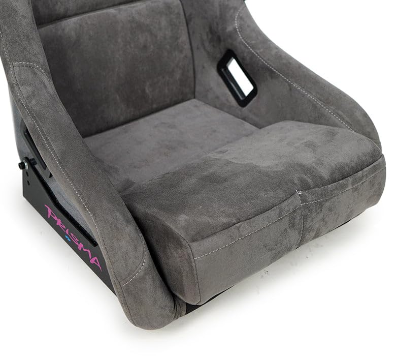 NRG Innovations Universal Fixed Back NRG-FRP-302GM-PRISMA Bucket Racing Seat for 5-Point Harnesses, Size L, Gun Alcantara Material, 24" W X 35" H X 18" D