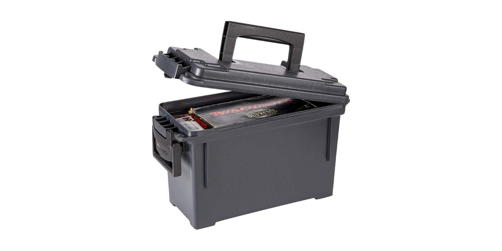 Plano .30 Caliber Field Ammo Box, Black, Lockable Ammunition Storage Box with Heavy-Duty Carry Handle, Small Plastic Ammo Crate, Water-Resistant Protection, Holds 6-8 Boxes of Ammo