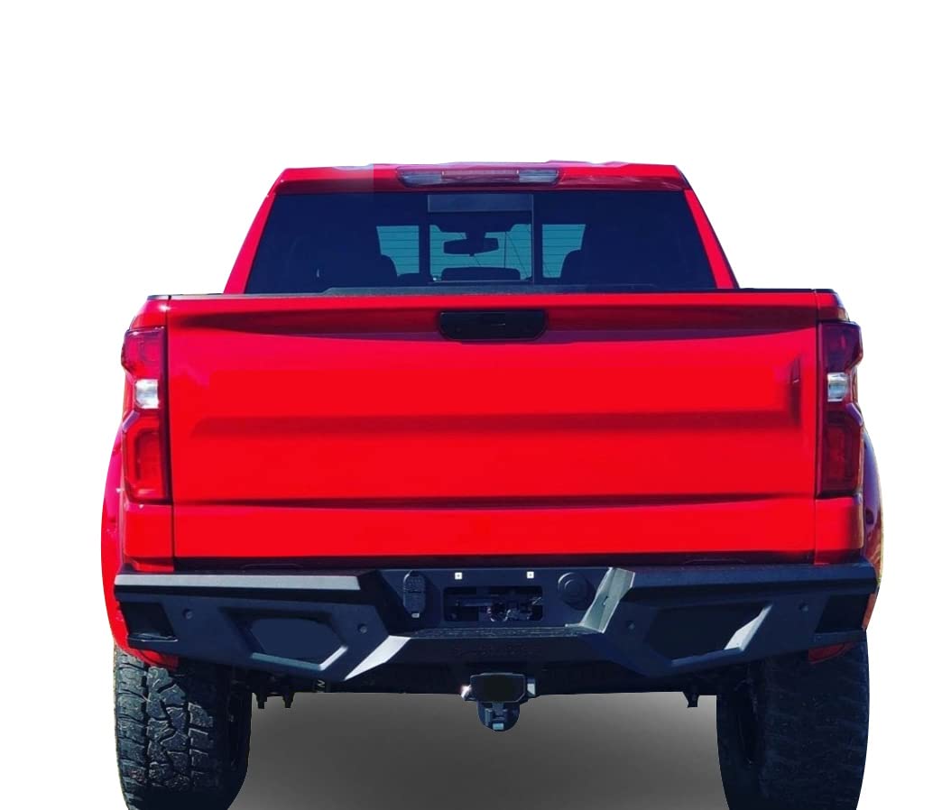 Heavy Duty Black Horse Armour Rear Bumper Matte Black Compatible with 19-24 Silverado 1500|2022 Silverado 1500 LTD|19-24 Sierra 1500|20-24 Silverado 3500 HD|20-24 Silverado 2500 HD-ARB-SI25-20